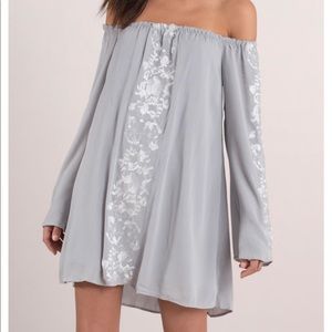 Off the Shoulder Mini Dress - TOBI Embroidery Shift Dress